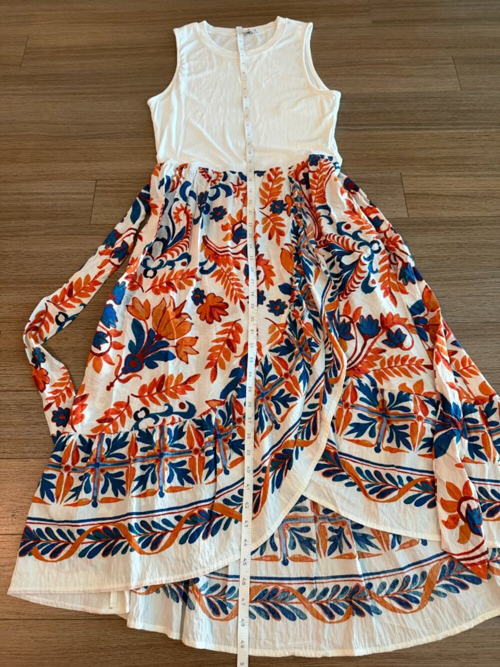 Boho Floral High Low Maxi Sleeveless Dress Tie Waist Tag XL Fits Medium NEW - Picture 9 of 11